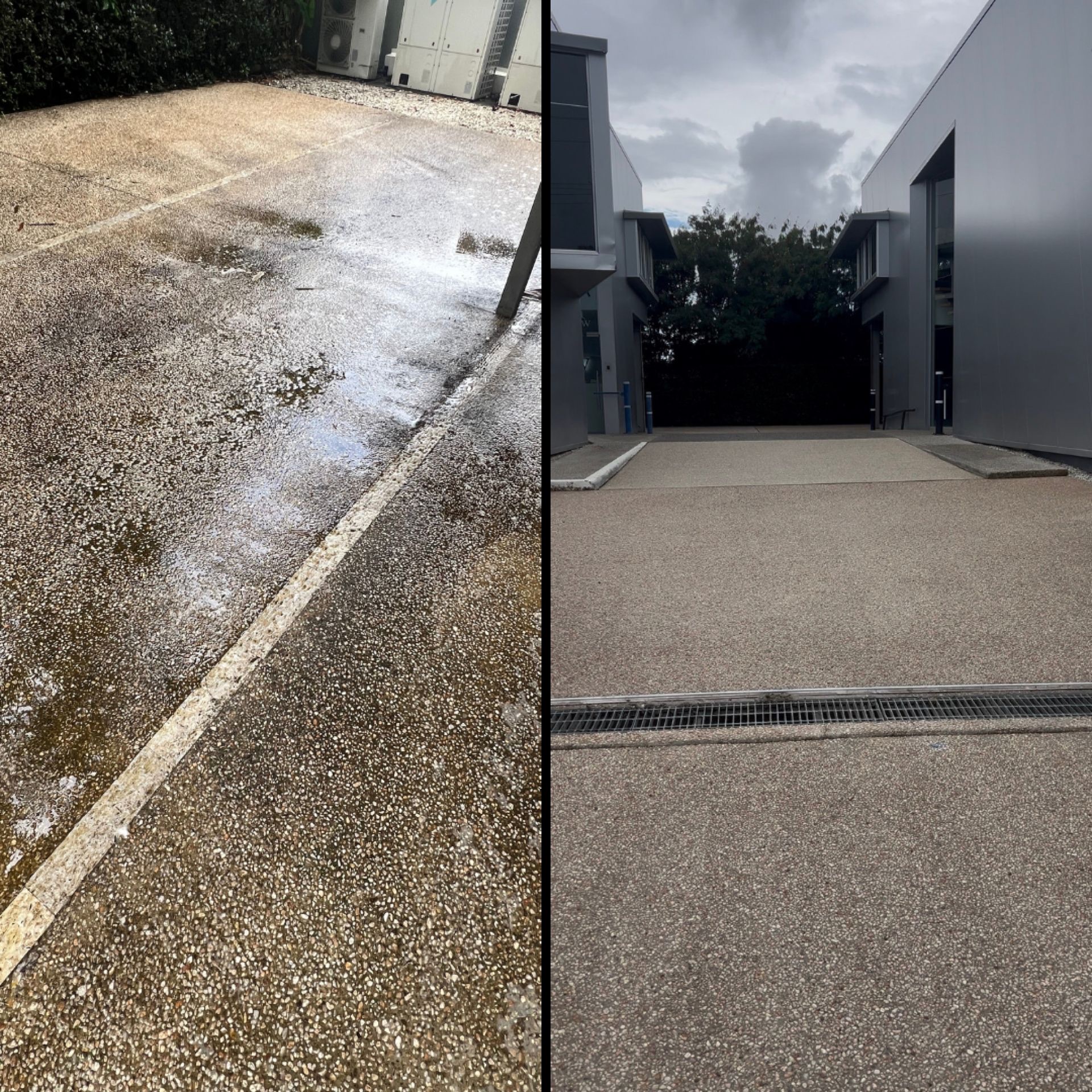 Commercial Pebblecrete Pressure Wash — Physio Practice (500m², Weekend Delivery)