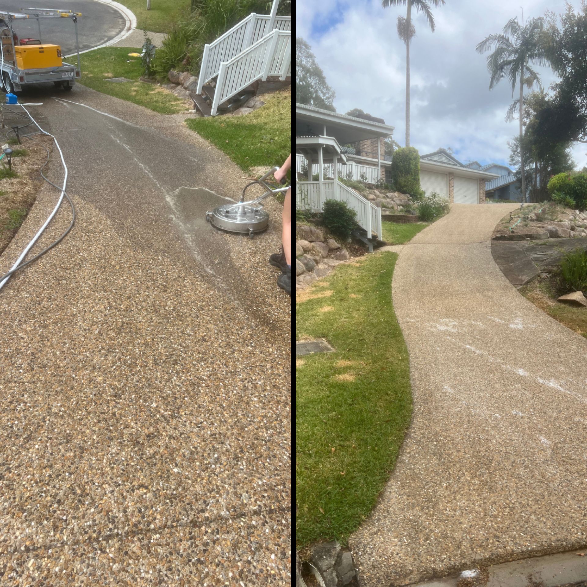Large Exposed Aggregate Driveway Pressure Clean — Brisbane