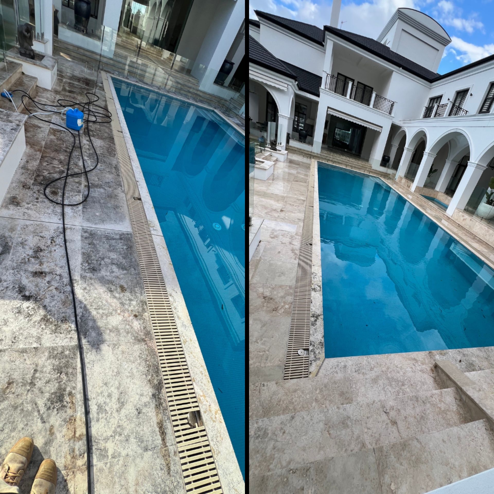 Waterfront Mansion Pool Surrounds — Travertine Soft Wash, Broadbeach